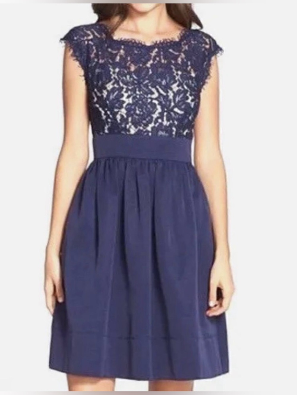 Eliza J Navy Lace Bodice Midi Dress